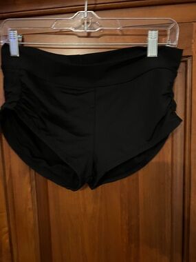 Kona Sol Black High-Waist Ruched Swim Shorts